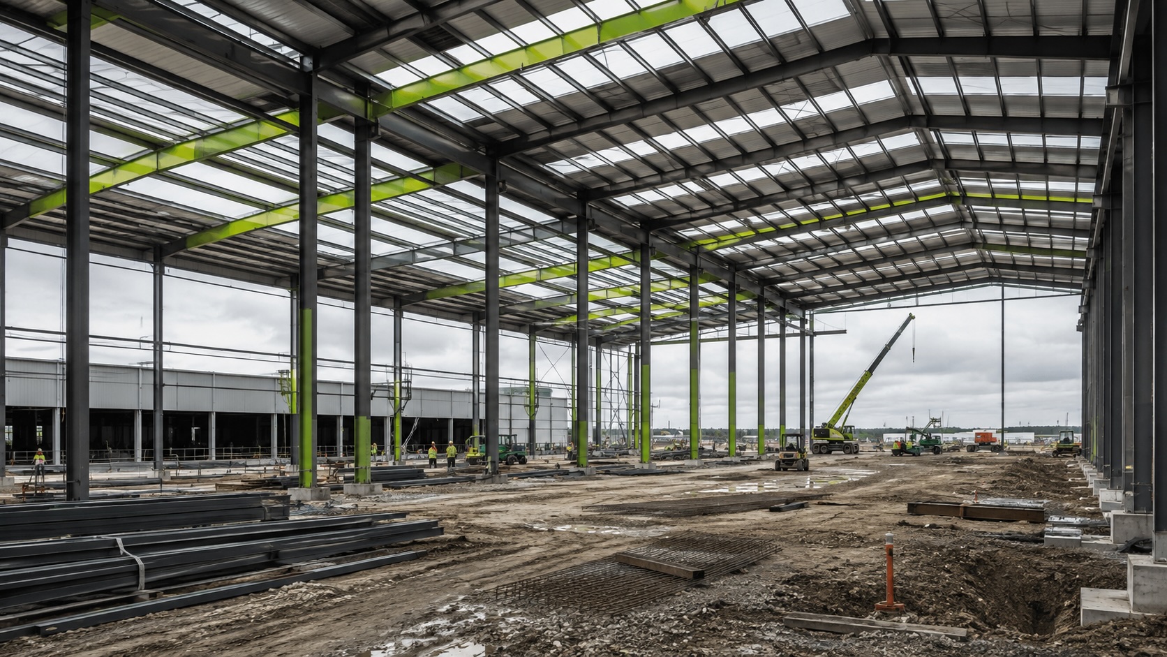 Bodega industrial en construcción financiada mediante crédito comercial en Guatemala
